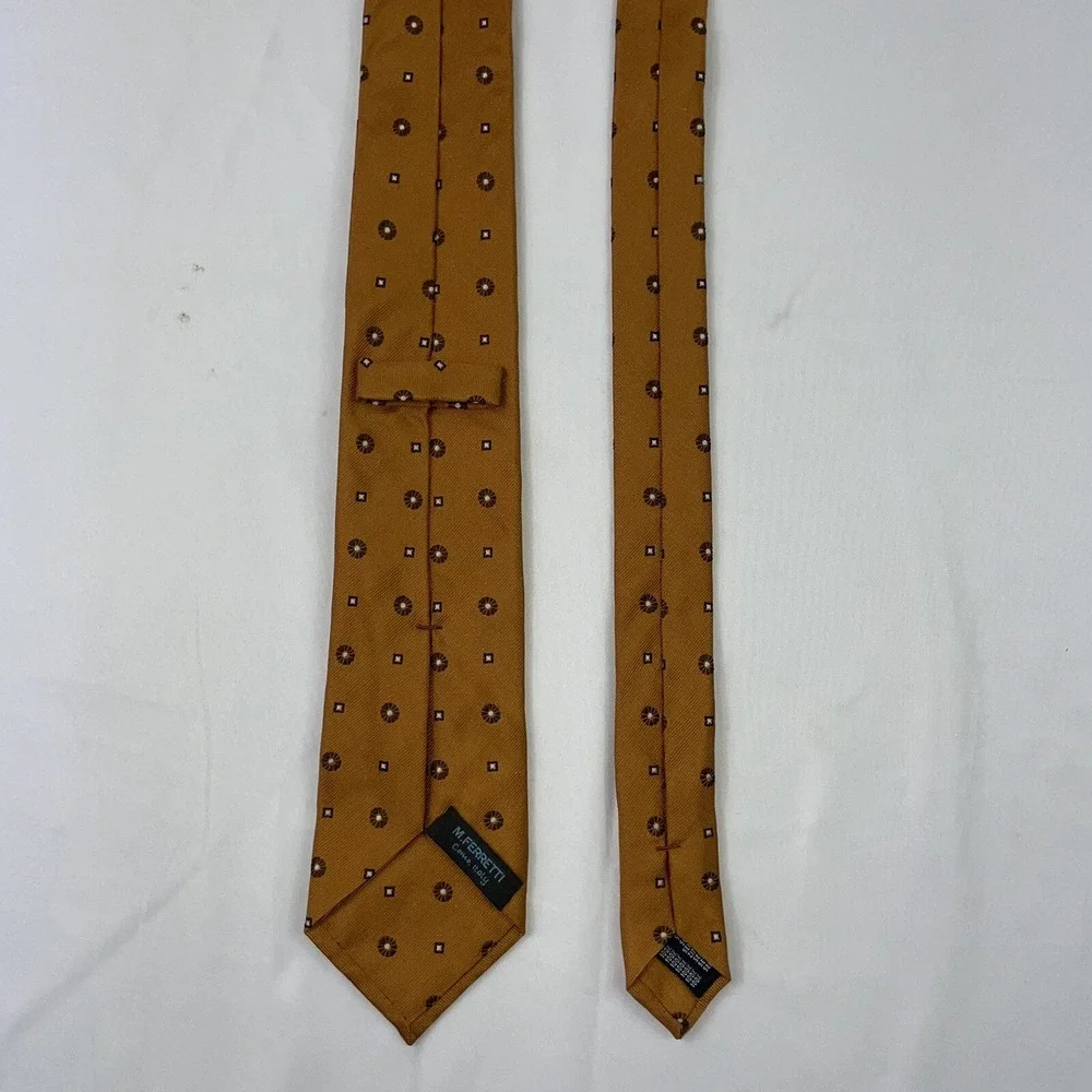M.Ferretti Orange Floral Print Pure Silk Mens Tie 3 Inch Width NWT